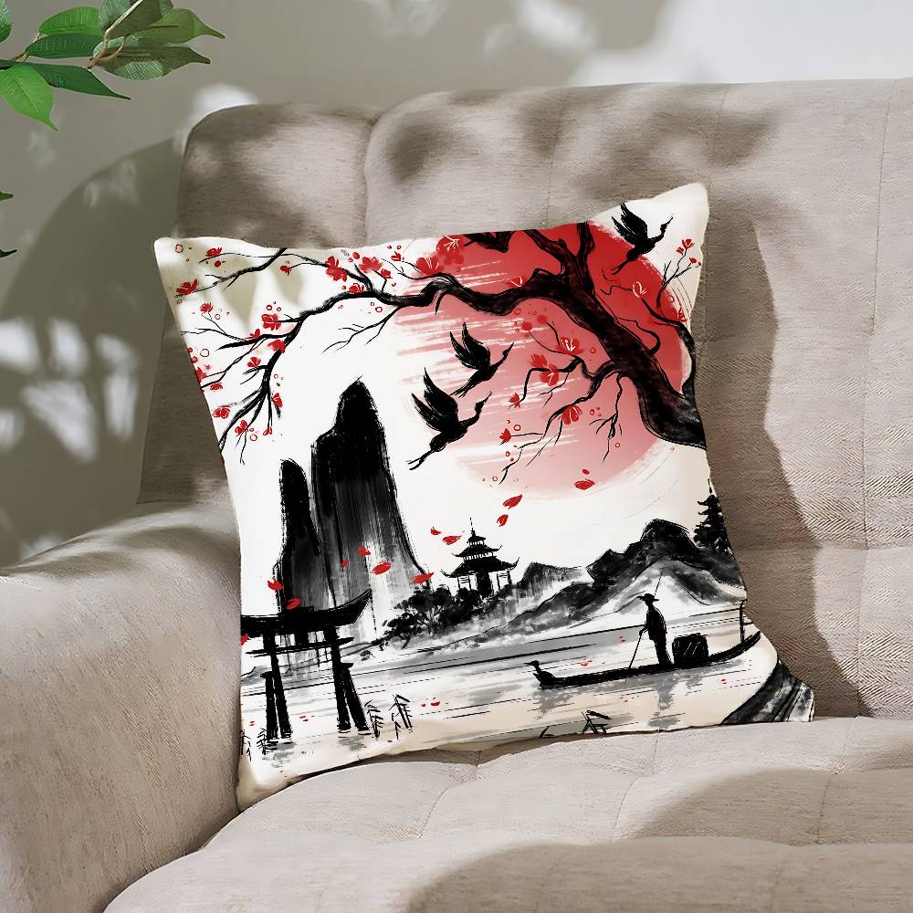 Chinese Landscape Pillow Case Throw Pillow Cover Nordic Vintage Style Cushion Covers Home Living Room Sofa Couch Seat Decor