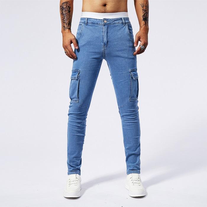 Thin Pants with Ties and Trousers with Multiple Pockets and Versatile Denim Trousers Workwear