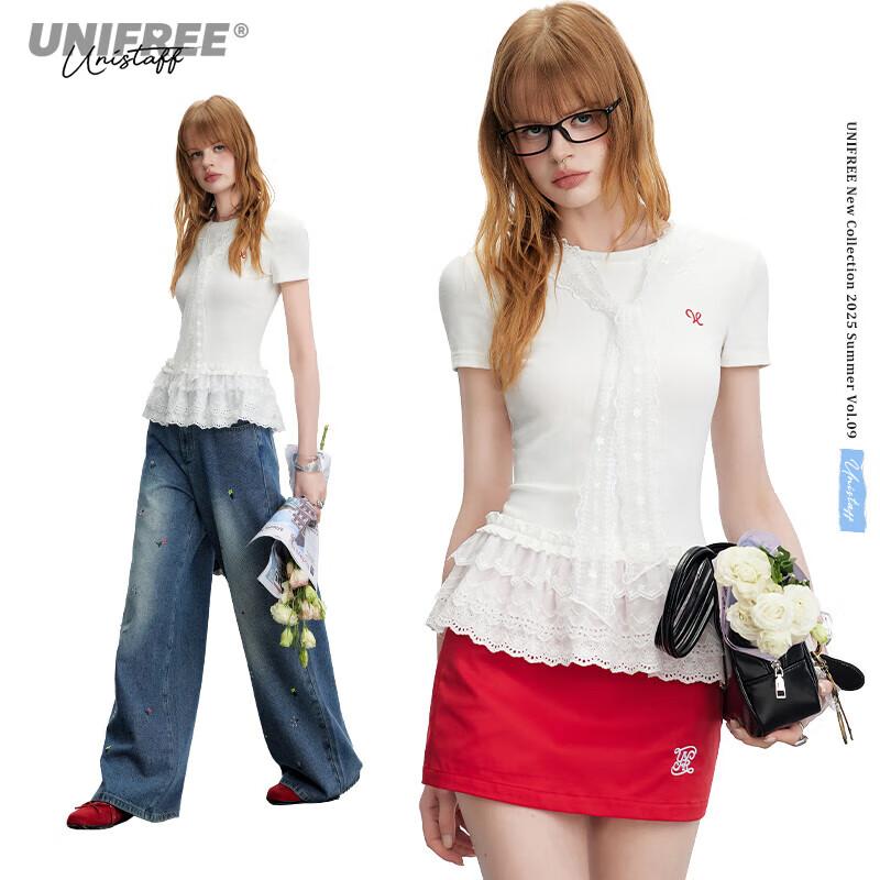 UNIFREE Women s Sweet Lace Ruffle Short Sleeve T-Shirt XXL