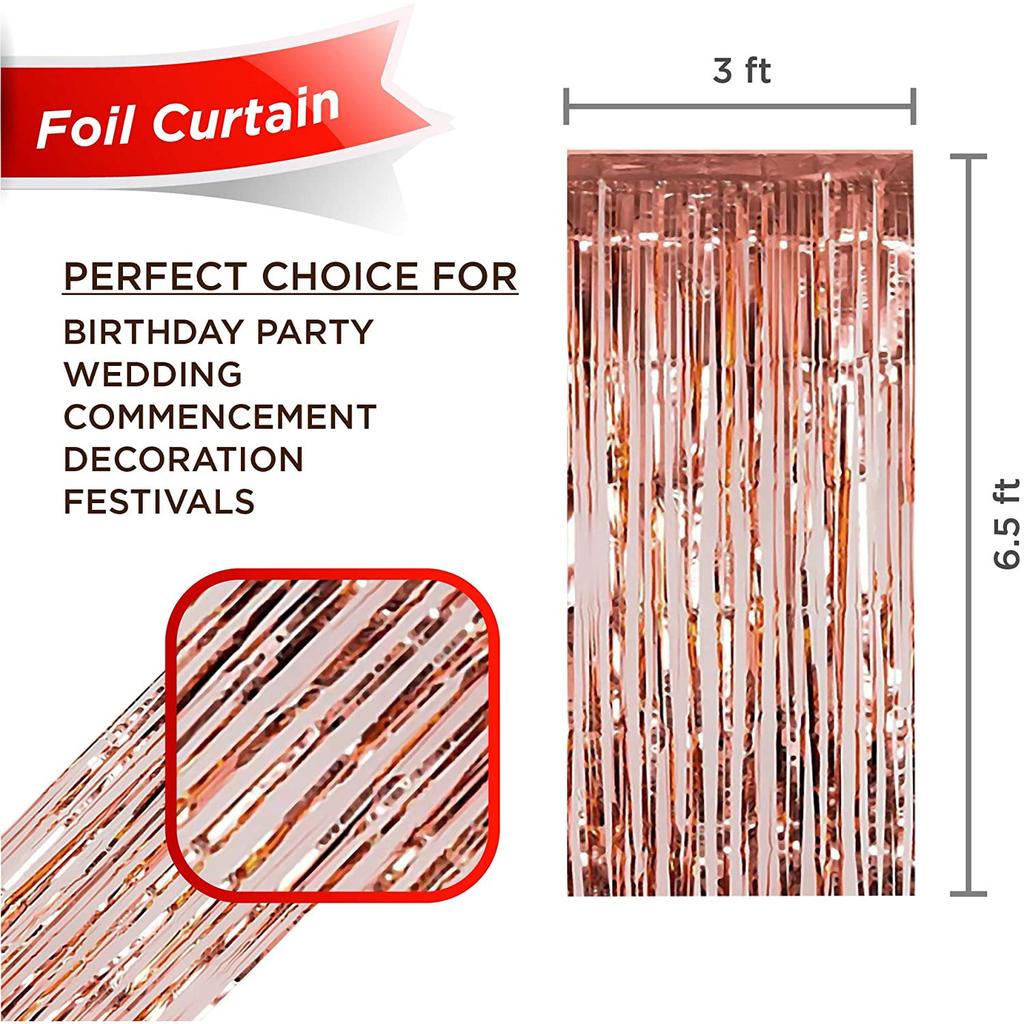 Rose Gold Birthday Balloon Rain Silk Package 2M Rain Silk Door Curtain Pink Gold Tassel Pendant Rose Gold Birthday Banner