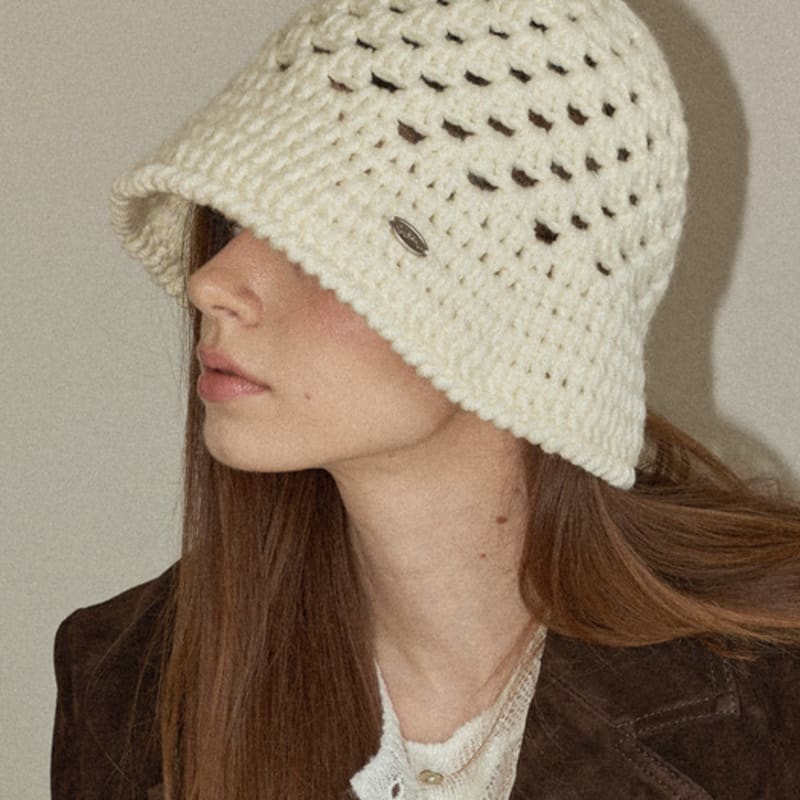 Slowslowly Fruit Handmade Crochet Wool Knit Bucket Hat _ Cream