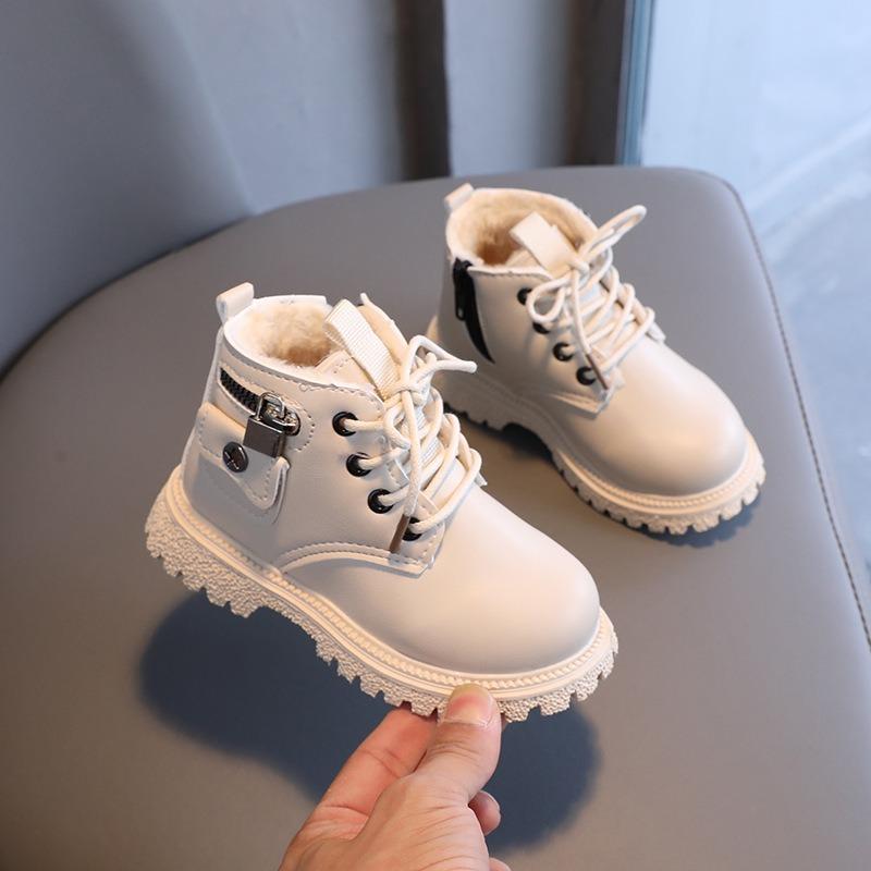 New Winter Children's British Short Boots – Boys' Fashion Plush-Lined, Girls' Side-Zipper Soft-Sole Cotton Boots