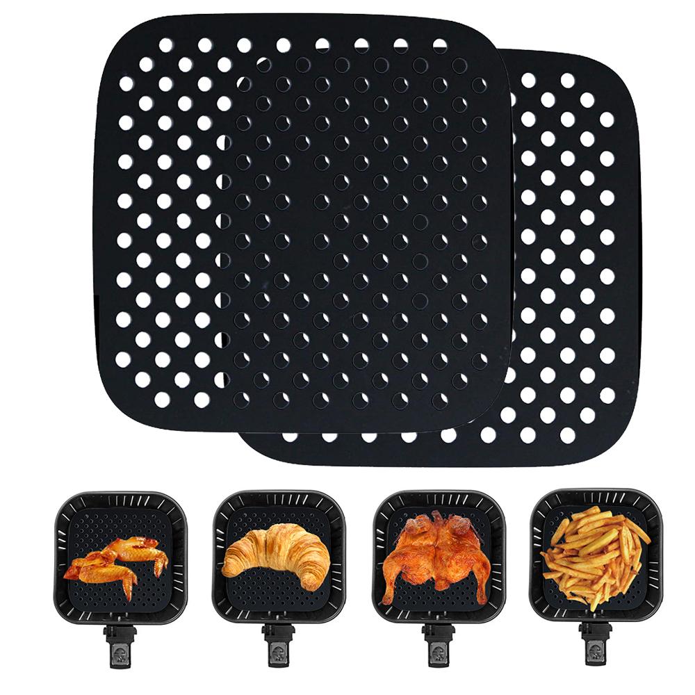 Reusable Silicone Airs Fryer Liners with Airs Fryer Magnetic Cheat Sheet, Easy Clean Airs Fryer Accessories, Non Stick (Square 8.5")