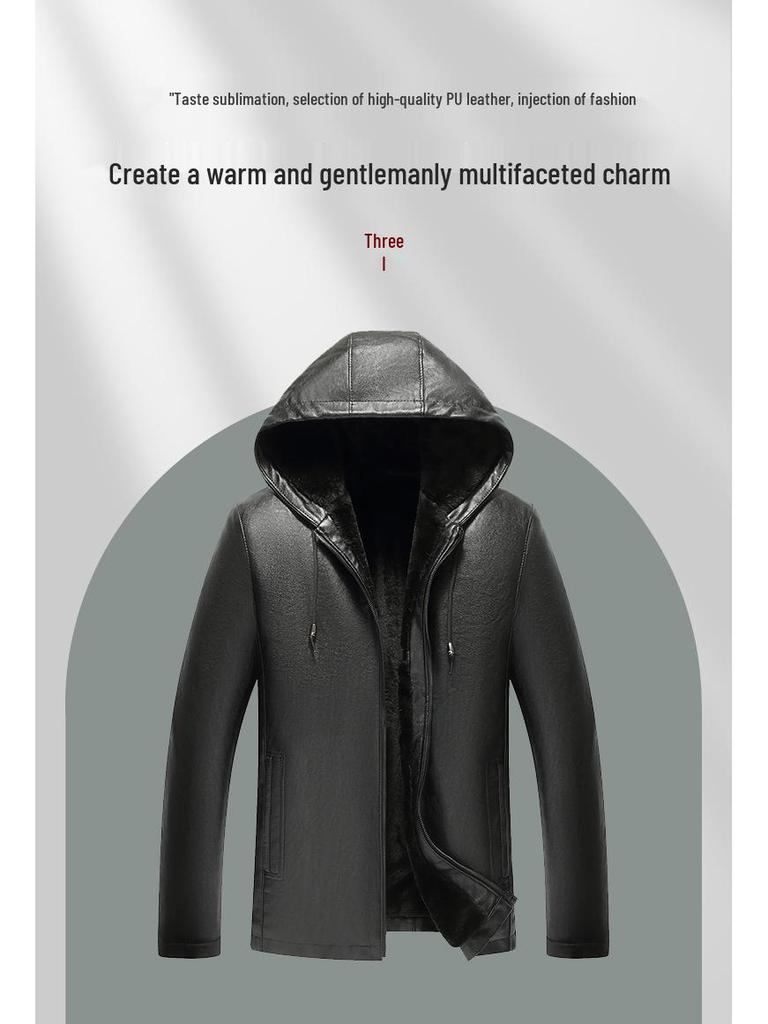 Men's Thickened Leather Jacket with Fleece Lining - Winter Outerwear for Mature Customers