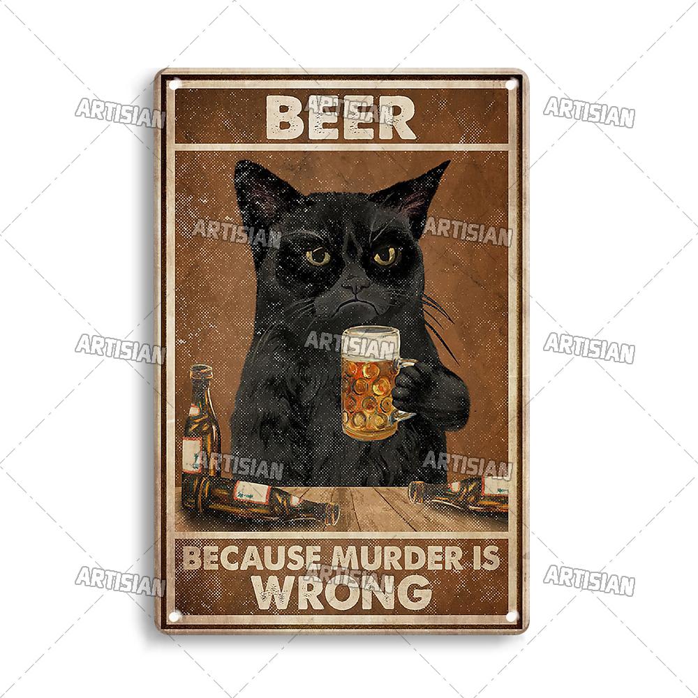 Pôster de Metal Retrô Gato Preto Artista Animal de Estimação Engraçado Vintage Decorativo Placa de Estanho Garagem Bar Pub Clube Cozinha Casa Decoração de Parede Caverna do Homem