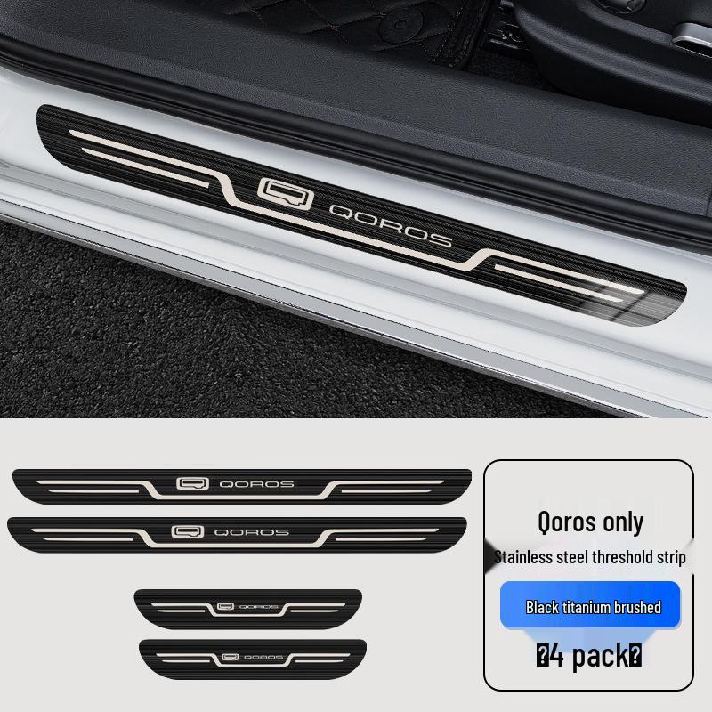 

Qoros Car Welcome Pedal: Fits Qoros 5 SUV, Qoros 3, Qoros 3 SUV - Sill Strip Decoration for Auto Modification Black Titanium Brushed 4-piece Set