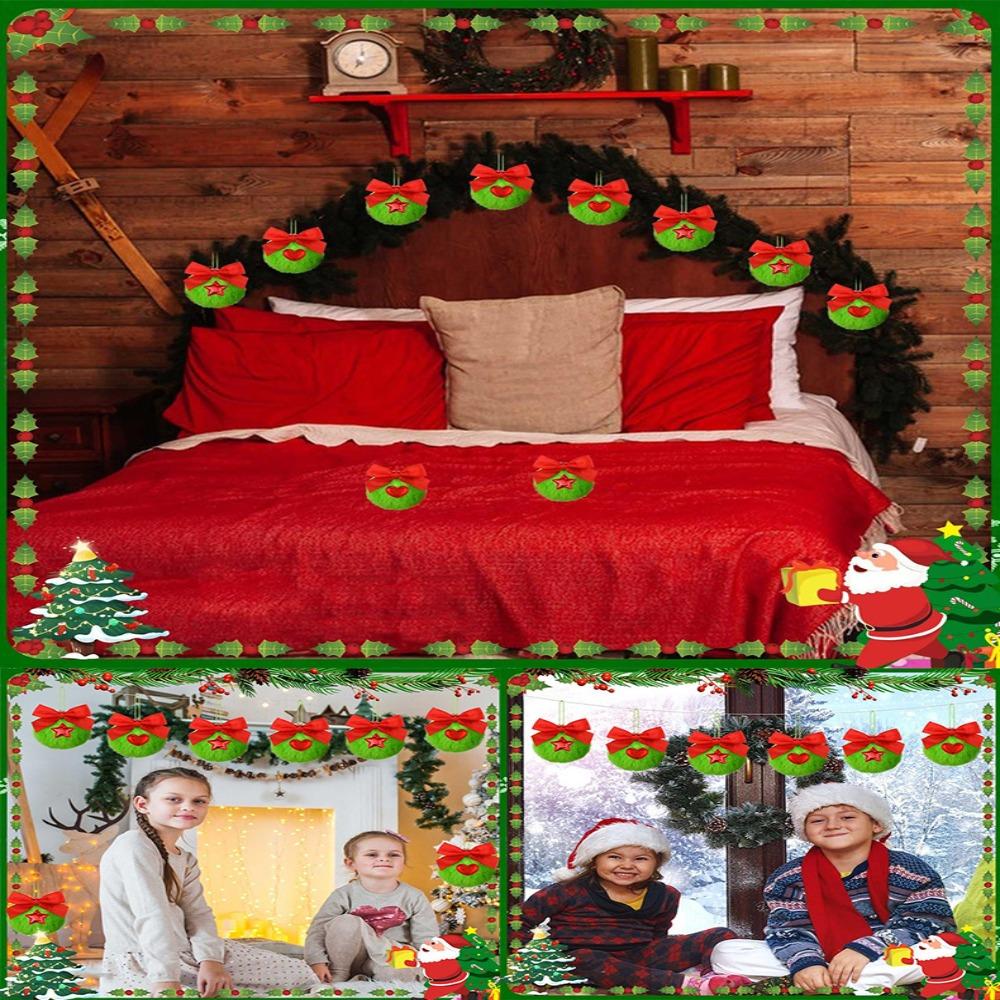 12Pcs Furry Green Plush Christmas Balls Soft Christmas Tree Hanging Decoration  Door