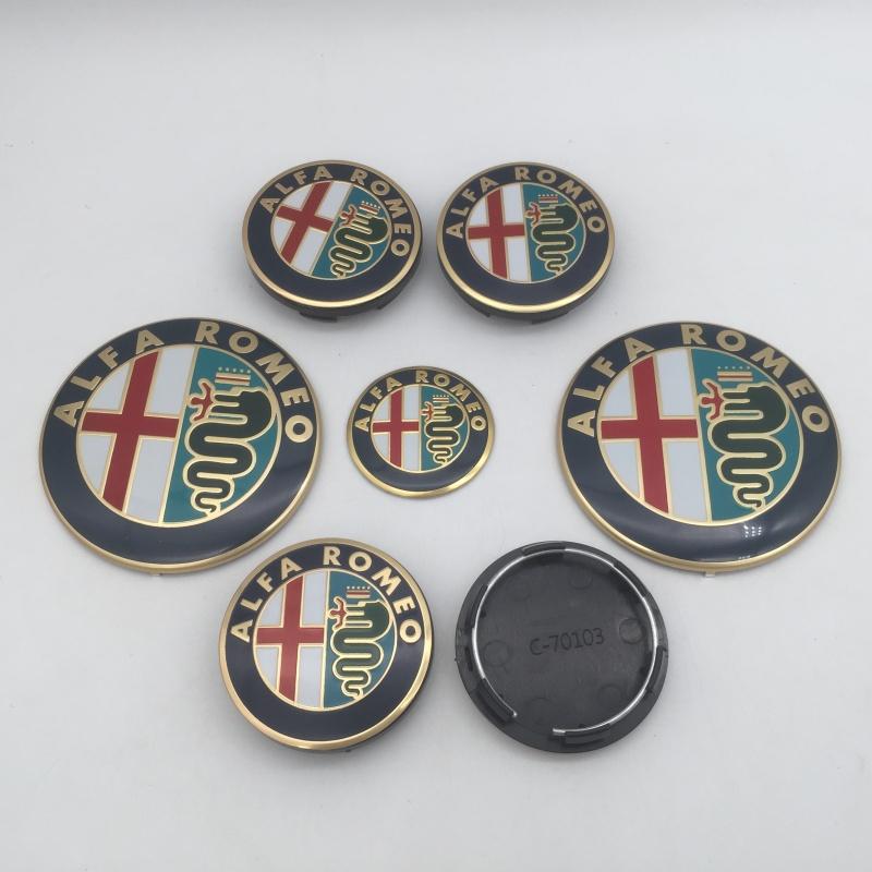 7 Stück für Alfa Romeo 2x74mm 4x50mm Kappe 1x40mm Auto Fronthaubenemblem Heckklappenemblem Felgenkappen Lenkradaufkleber Styling jkl123