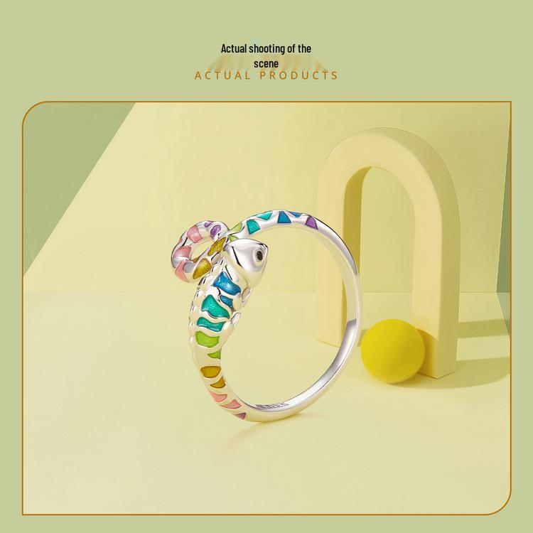 Aifle Sterling Silver Chameleon Adjustable Open Ring for Women