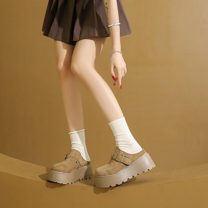 CRLAYDK Women's Platform Heel Mules Casual Buckle Shoes Closed Toe Backless Slip On Walking Increase Height Wedge Slippers