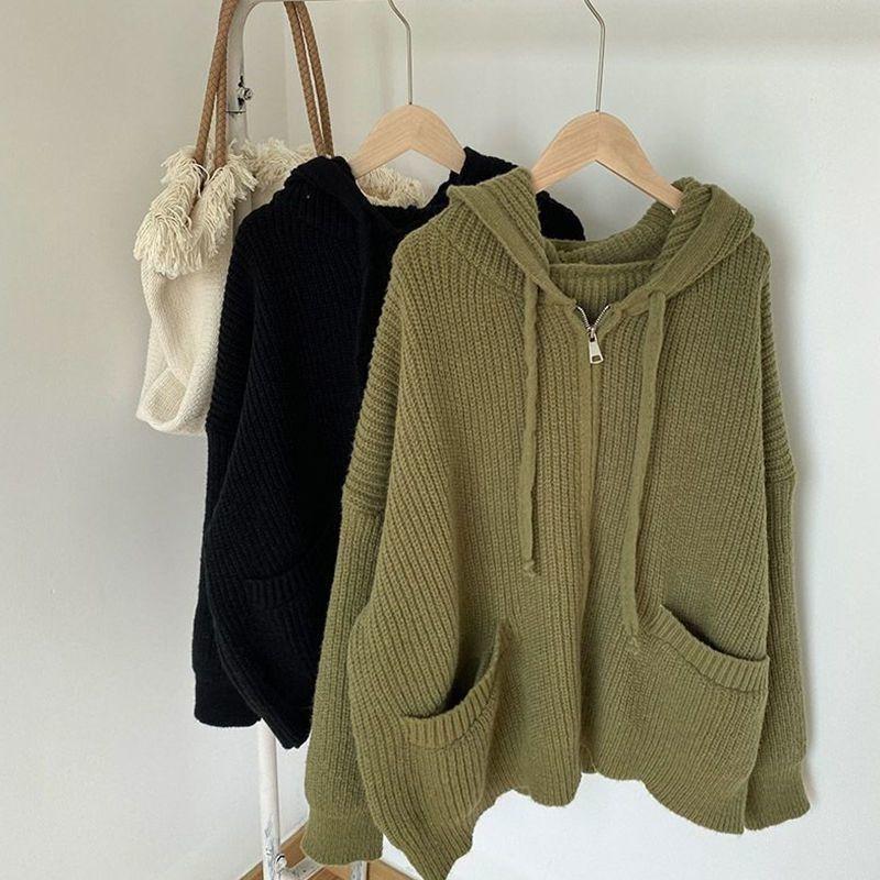 Pullover Mantel Strickjacke für Damen Herbst Winter Große Größe Einfarbig Locker Langarm Strickpullover Mantel