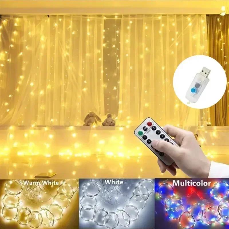 300 LED Fairy Light Curtain USB Remote Control 8 Modes String Lights Christmas Wedding for Bedroom Wedding Party Xmas Decoration