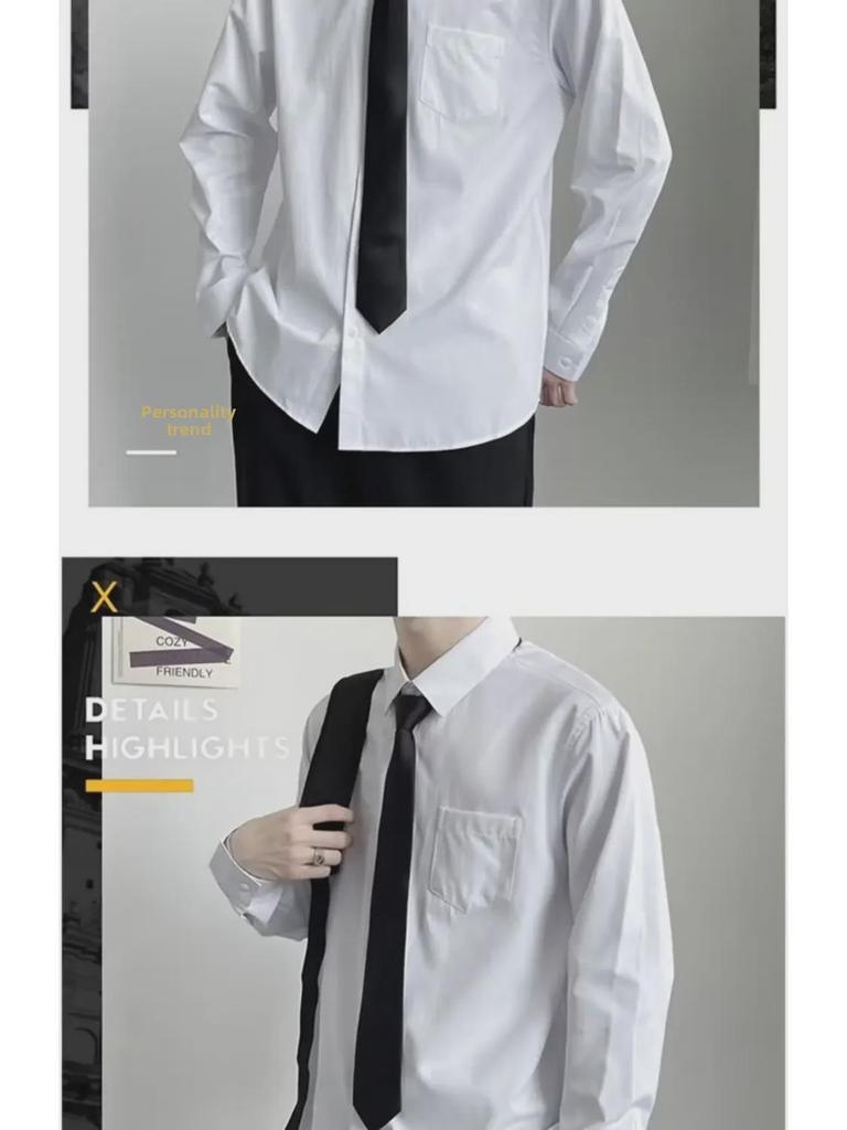 Herren Vielseitiges Locker sitzendes Einfarbiges Weißes Langarmhemd von Japanischer Modemarke