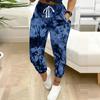 Summer Ladies Retro Print Sweatpants Loose Fit Drawstring Joggers Elastic Cuff Daily Casual Pants