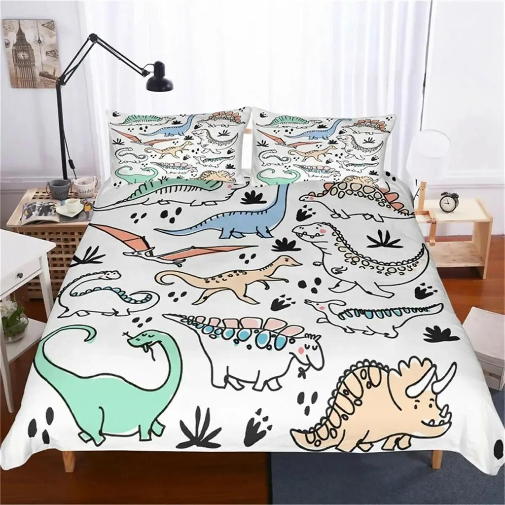 Dinosaur Cute Ancient Animal Comfortable Duvet Quilt Cover Pillowcase Bedding Set Children Bedroom Decoration Home Textile