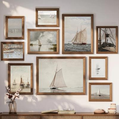 Impresión de Velero Neutro Vintage Boceto Náutico Antiguo Póster de Arte Paisaje Marino Costero Arte de Pared Pintura sobre Lienzo Decoración de Casa en el Lago