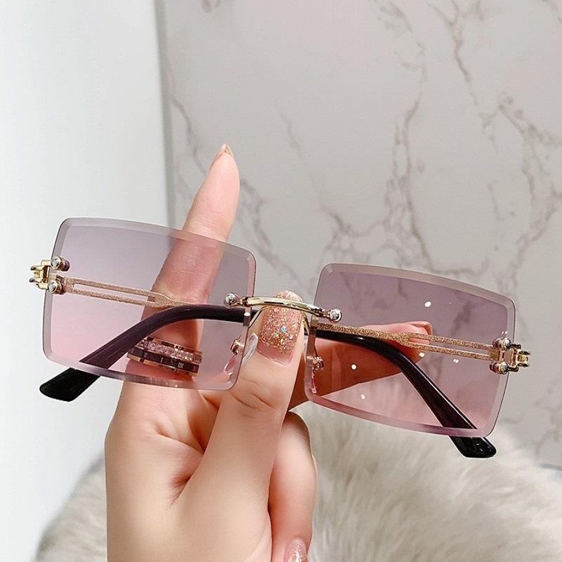 Gradient Pink Stylish Women Sun Glasses Square Retro Decorative Sun Shades Outdoor Travelling UV Protection Sunglasses