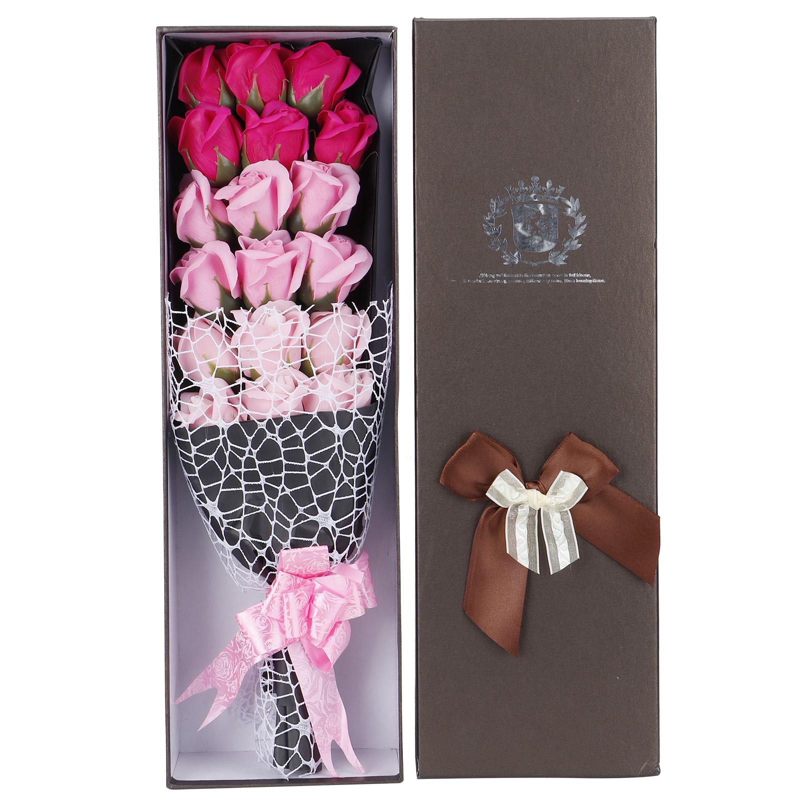 

Штучні мильні квіти Букет Подарункова коробка Симуляція Подарунок на День Святого Валентина 18Pcs Gradient Pink + Box