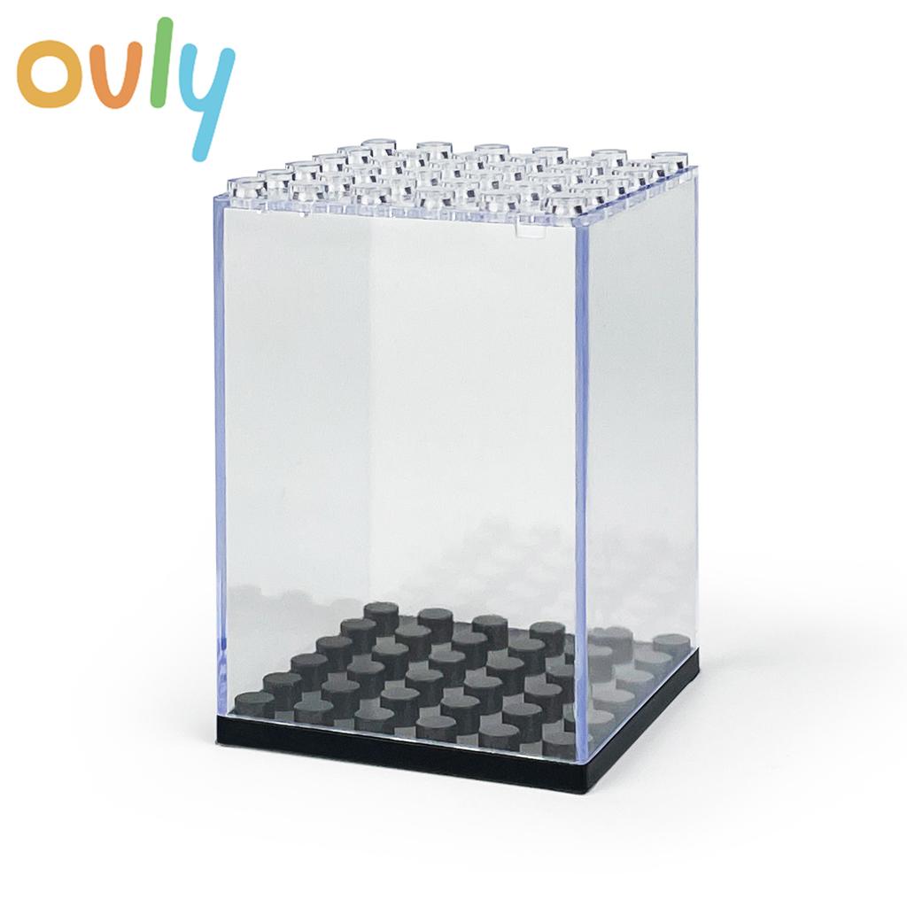 Ovly Stackable Small Brick Building Blocks Mini People Figure Toy Dustproof Display Case Transparent Plastic Box with Baseplate