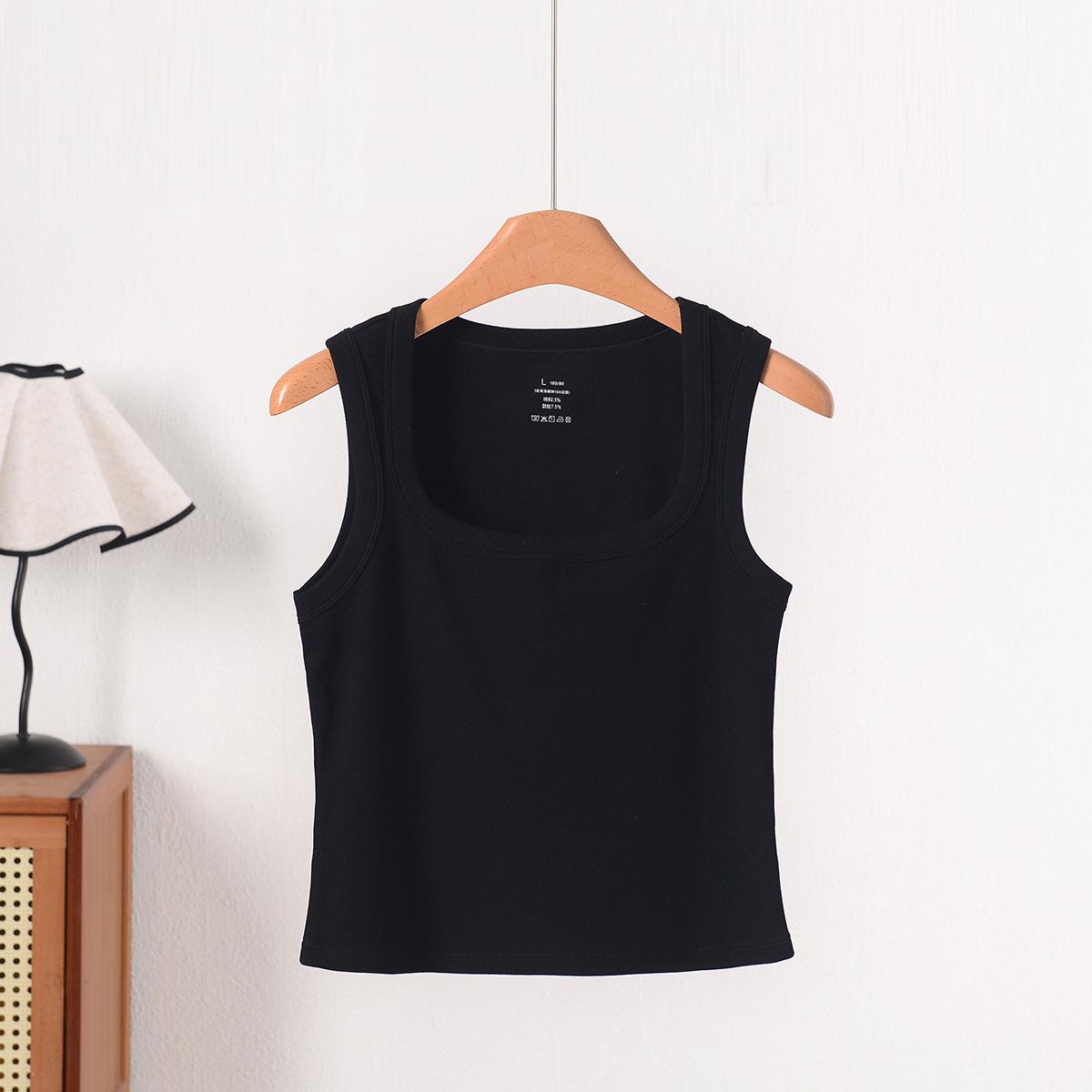 Women s Breathable Cotton Square Neck Slim Fit Vest - Summer Sleeveless Top XL (57.5-62.5 kg) чёрный