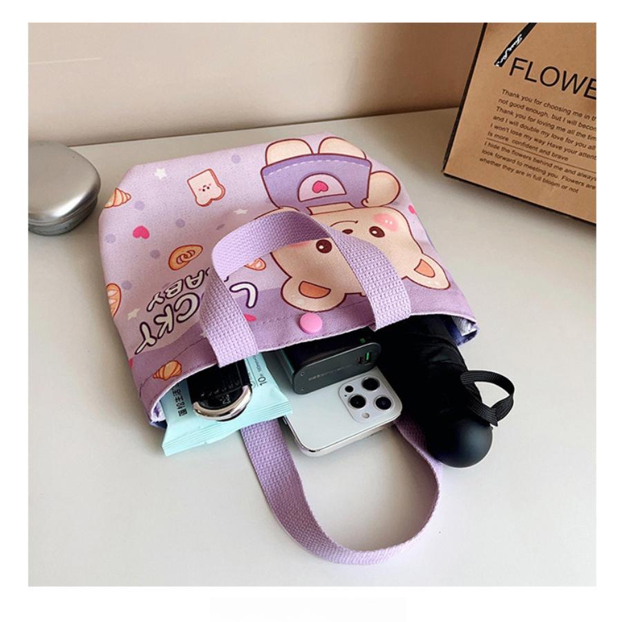 Cartoon Canvas Tote Bag for Kids, Birthday Party Favors Gift Pouch, Wedding Candy Bag, Festival Giveaway Handbag CLE
