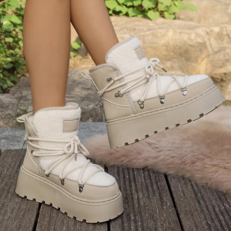 Winter new thick-soled velvet lace-up snow boots for women, large size warm towel, short boots, cotton shoes for women