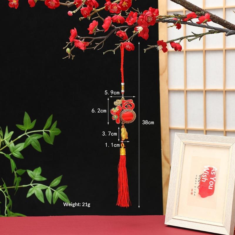 Lunar New Year Lucky Hanging Ornament with Red Tassel Golden Charm Festive Portable Decor for Travel Hotel Room Spring Festival