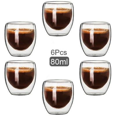 Tasses à café en verre à double paroi Tasse en verre Double paroi Cappuccino Cacao Tasses à lait, 2,7 oz Lot de 6 Tasses à café thé, Verres transparents