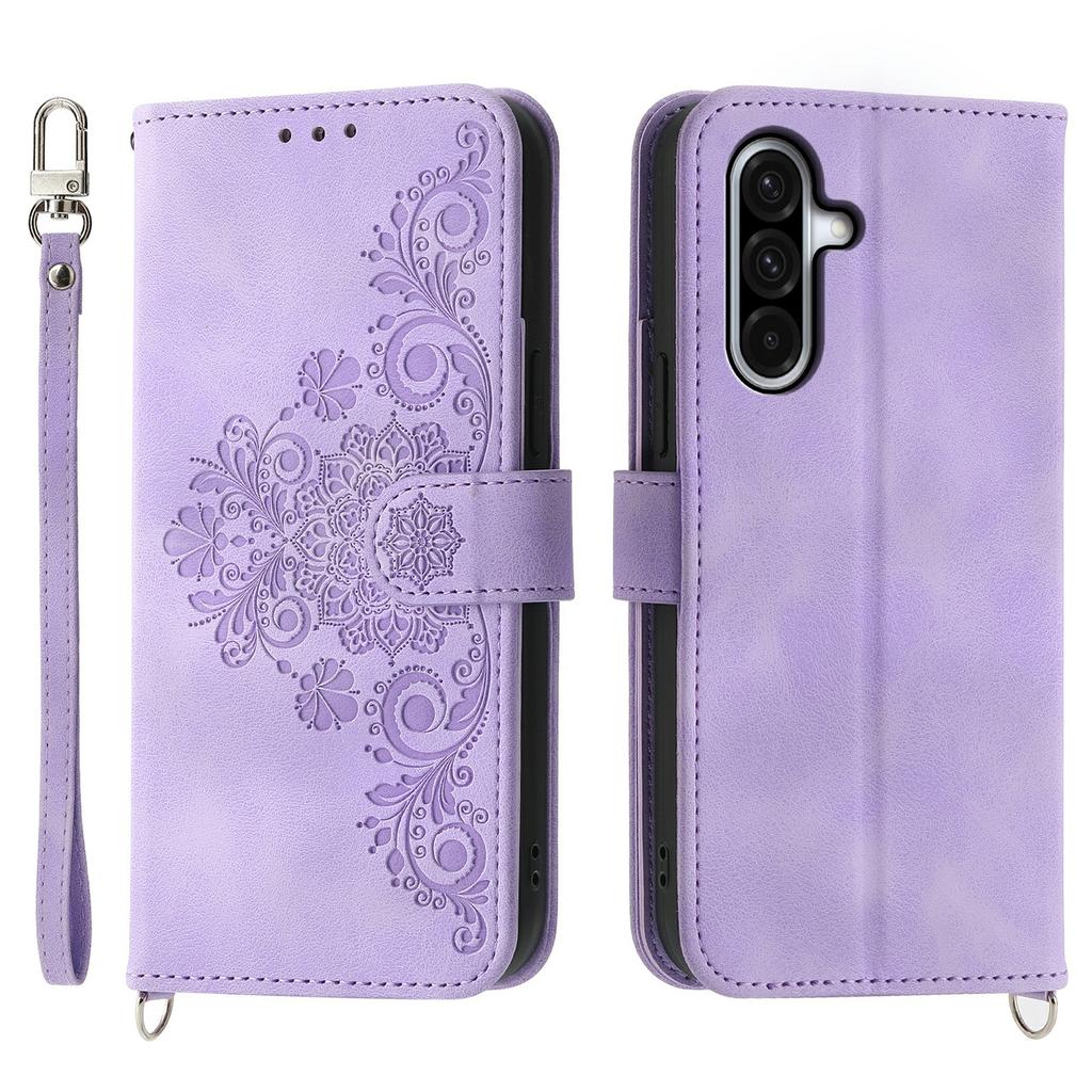 For Samsung Galaxy A56 5G Case Flower Pattern PU Leather Wallet Phone Cover with Strap