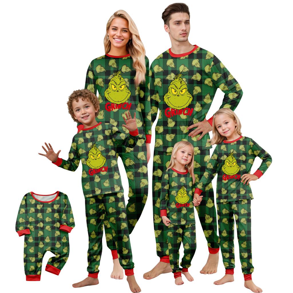 Print Cute Family Set Pajamas, Home Clothes, Family Set Long Sleeve Top Pants Set