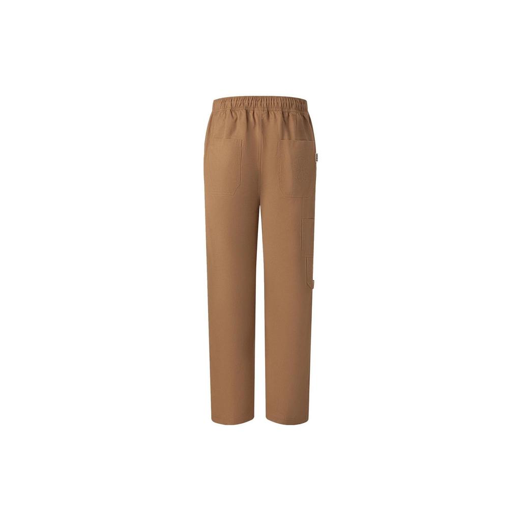 Li Ning Solid Color Mid Waist Drawstring Straight Leg Casual Pants Unisex pants Smoke-Brown AKXT053-5