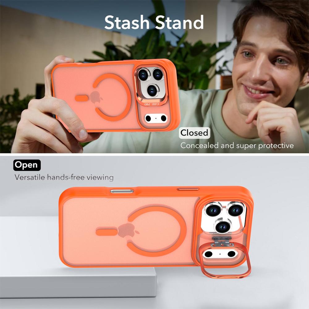 New For Magsafe Magnetic Fold Lens Stand Case For iPhone 17 Air 16 15 14 Plus 13 12 17 Pro Max 16e Matte Clear Protector Cover