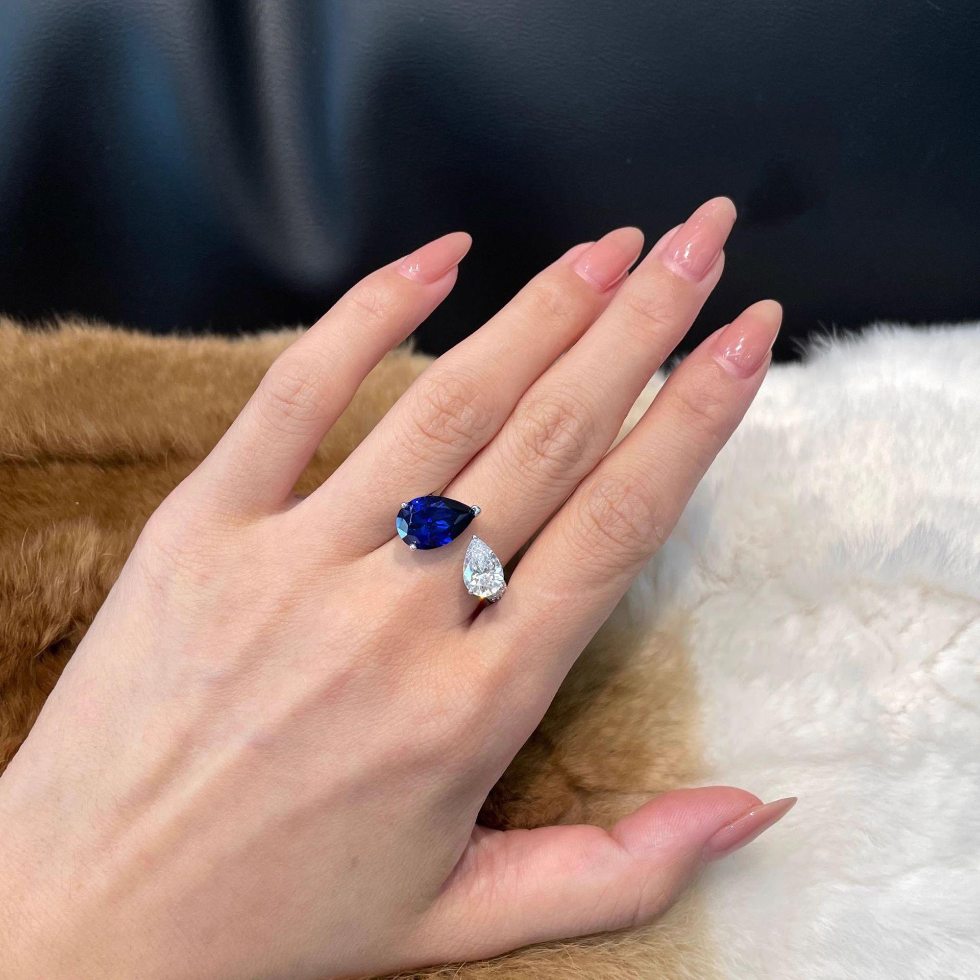 

Fashion Twin Gemstone-cut Diamond Teardrop-Shaped Ring For Women 925 Silver Jewelry Party Wedding Engagement Gift resizable