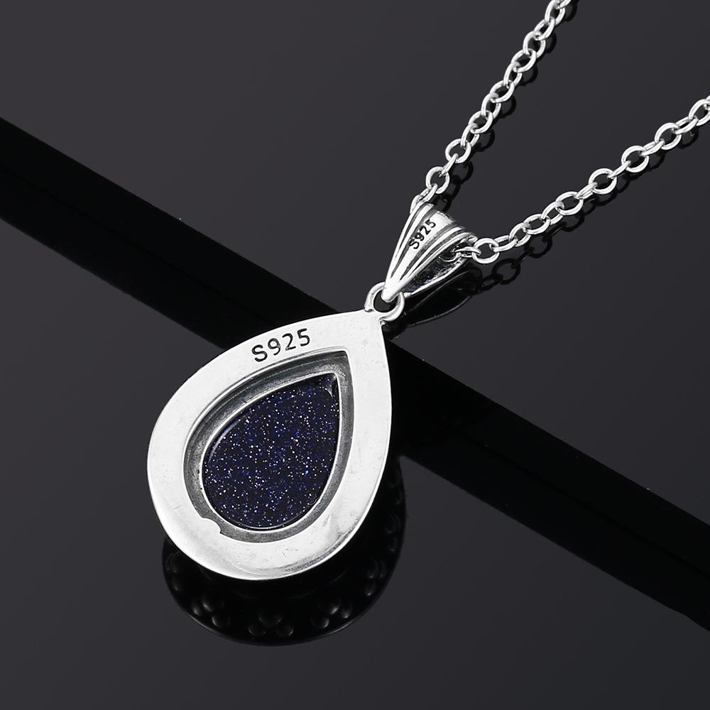 Sterling Silver 925 Pendant Necklace Pear Shape 10x14mm Natural Blue Sandstone Necklace Fashion Jewelry For Women