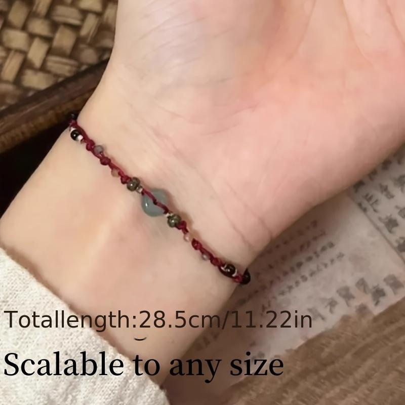 Valentine'S Day Vintage Handmade Beaded Rope Bracelet, Antique Style, Daily Wear Plastic Wristband, with Retro Chinese Weaving Technique for Couples
