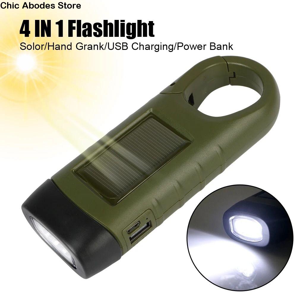 Hand Crank LED Flashlight Solar Powered Energy Saving Charging Torch Portable Rechargeable Outdoor Camping Flashlight