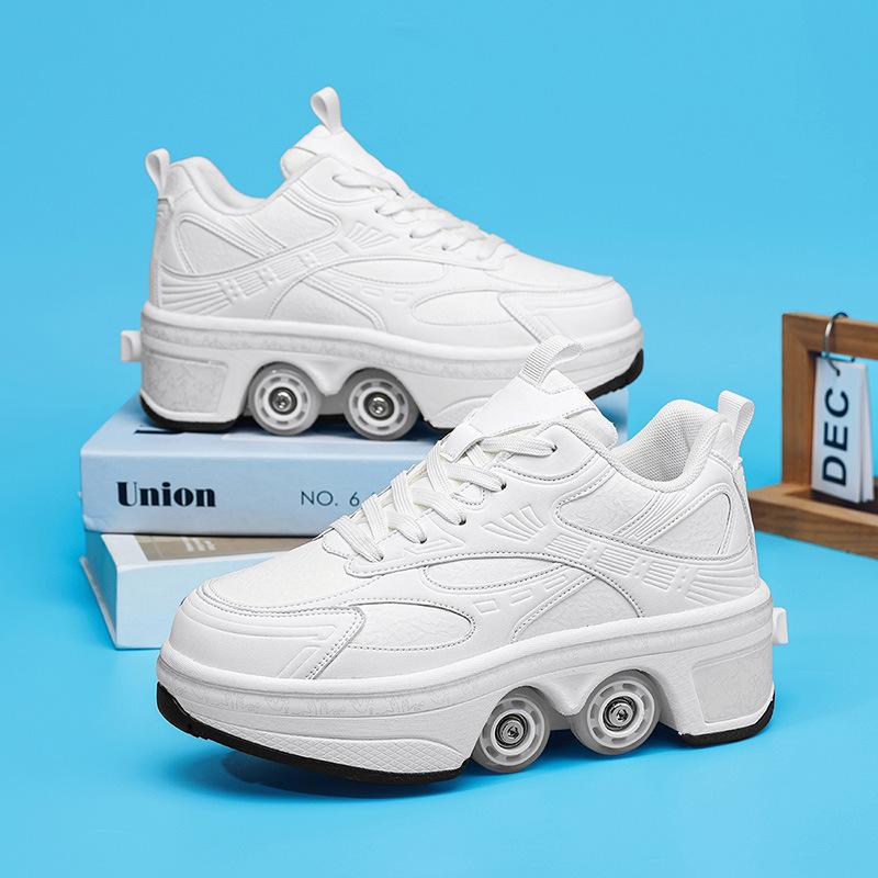 2025 new one-button shrink four-wheel pulley shoes with wheels teen speed skating skates flying runaway shoes men