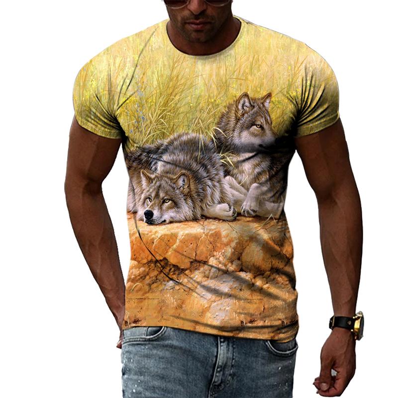 Casual Men's Animal Print T-shirt Hip-hop Elements Street Trend Round Neck Dress Personality Fashion New Summer Short Sleeve Top
