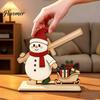 Reusable Wooden Christmas Figures Tabletop Ornament, Cute Spliced Elk/Santa Claus/Snowman Desktop Handmade Style Holiday Table Ornaments Decorations
