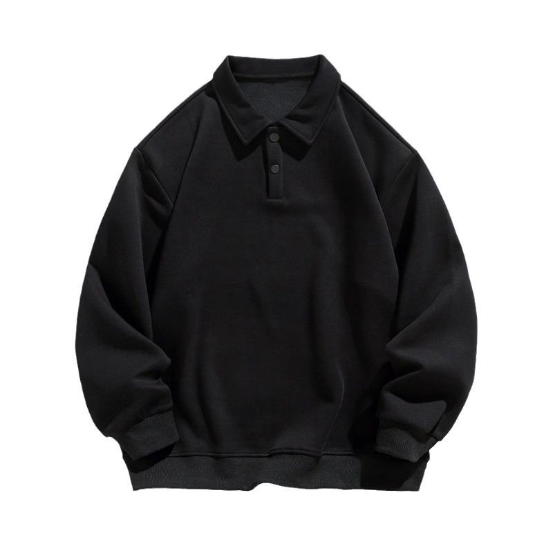 Men's Heavyweight Long Sleeve Polo Shirt - Korean Style, Solid Color, Trendy Unisex Sweater for Spring & Autumn