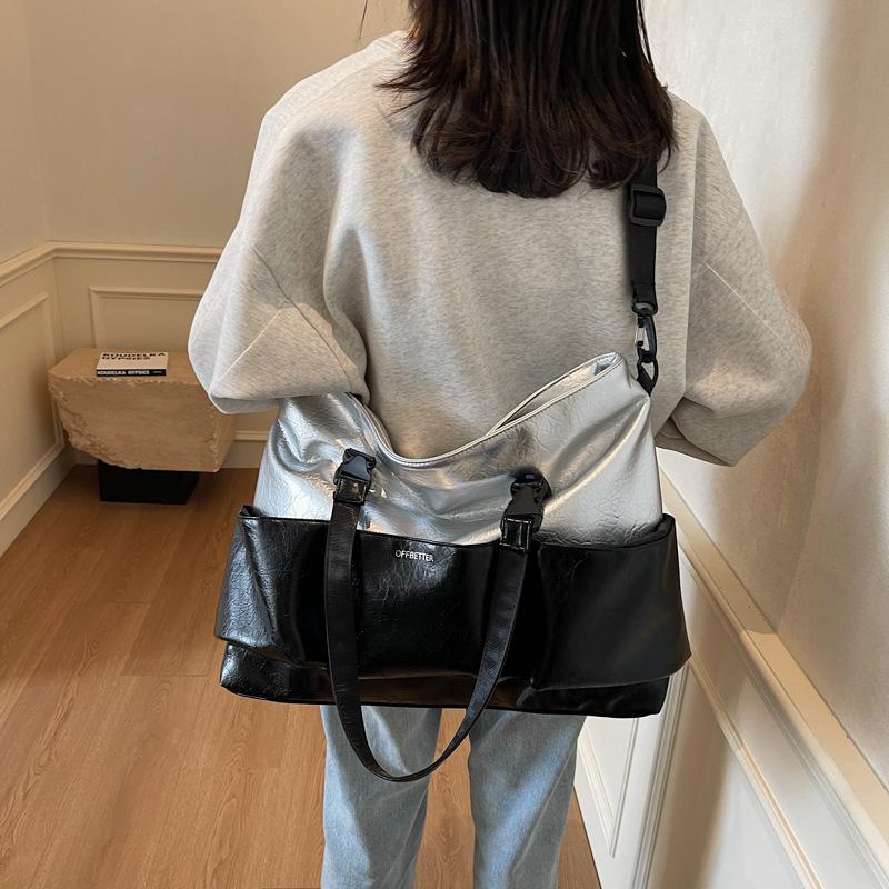 Simple PU Texture Travel Bag, Large Capacity Cover, Tie Rod, Light Tote Bag, Women's Leisure Commuting Yoga Sports Bag
