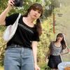 Plus Size Square Neck Embroidered Slim Fit Irregular Summer Top for Women