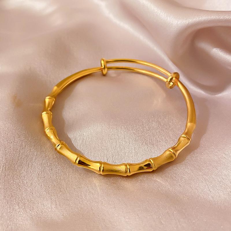 Brass Bamboo Knot Bangles Women's Solid Color Bracelets High End Elegant Versatile Simple Adjustable Zircon for Gifts