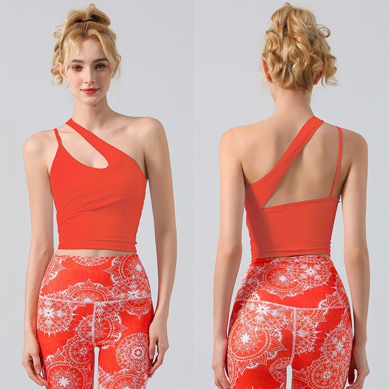 Foreign Trade New Summer Cross-Border Sexy Sloping Shoulder Yoga Vest Sports Running Fitness Yoga Clothes Set With Chest Pad