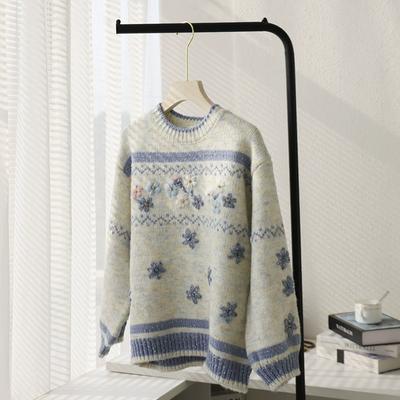 DIMANAF 2025 Women Sweaters Knitting Basic Embroidered O-Neck Style Loose Pullover Sweater