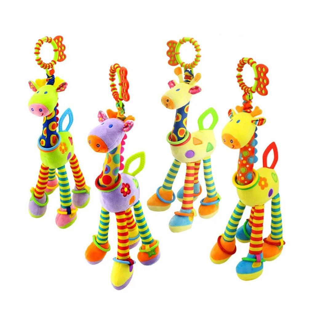 1pcs Random Soft Giraffe Handbells Rattles Plush Infant Baby Development Handle Toys WIth Teether Baby Toy For Newborn Gifts