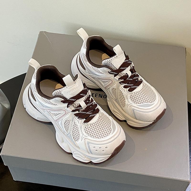 2025 autumn new muffin thick sole heightening dad shoes women's breathable mesh sports fashion versatile casual shoes