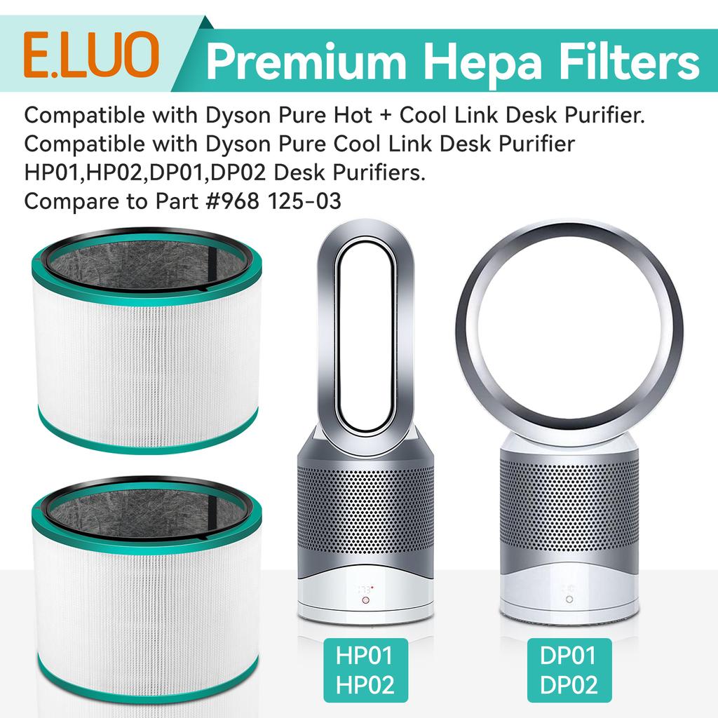 2 Pack HP01 HP02 HEPA Filter Replacement Compatible with Dyson HP01 HP02 DP01 DP02 Desk Purifiers, Replaces Part Dyson Pure Cool
