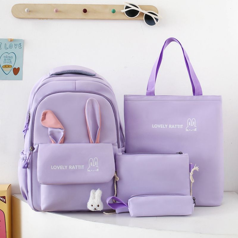 Pink Rabbit Ears Cute Schoolbag Nylon Waterproof Backpack  Lightweight Girls Elementary School Students Backpacks Pencil Case Set