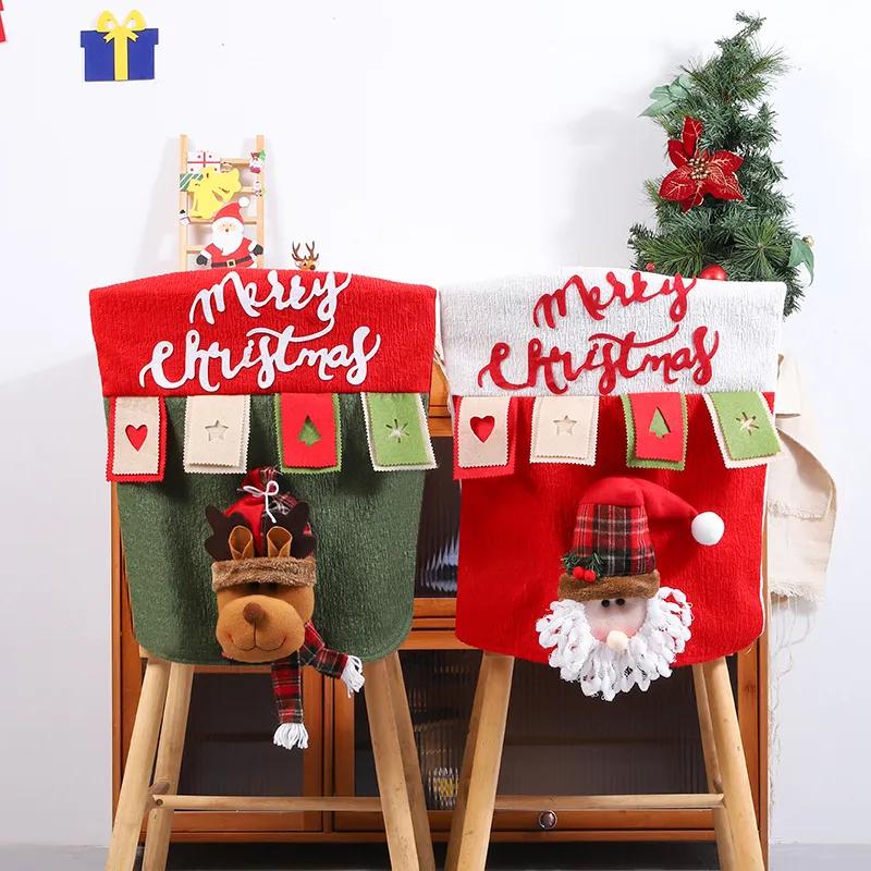Christmas Doll Chair Cover Festival Cartoon Dining Chair Back Covers Party Santa Claus Chair Rear Decoration YFA2245